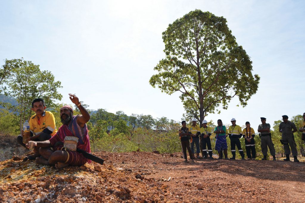 Wetar Copper Mine employee and traditional leader who is doing traditional chanting.